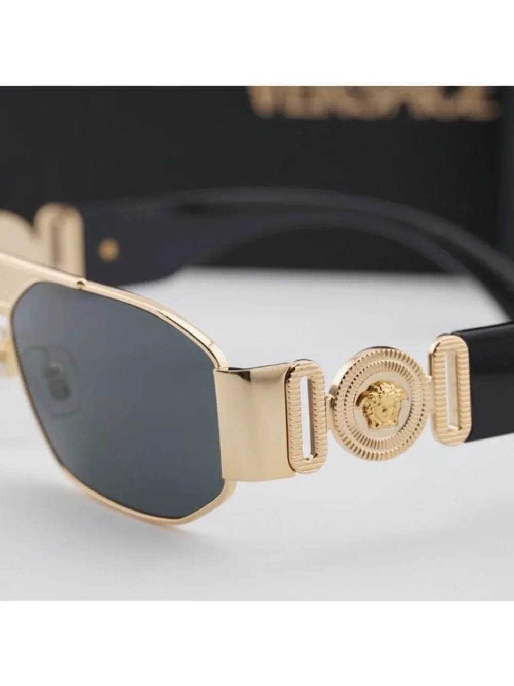 Versace VE2287 100287 Rectangle Sunglasses – Gold / Grey